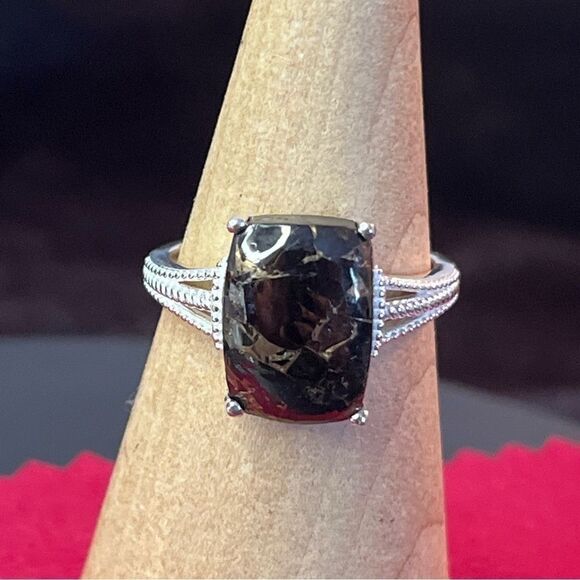 Matrix silver Shungite split shank in sterling silver size 9, 10, 4.90 CTW - Picture 1 of 12